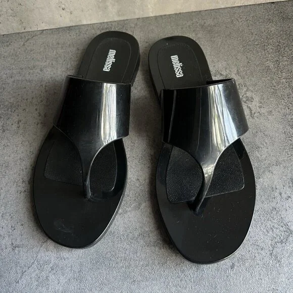 MELISSA Essential Chic Black Water Resistant Flip Flop Size 8 - Picture 5 of 16